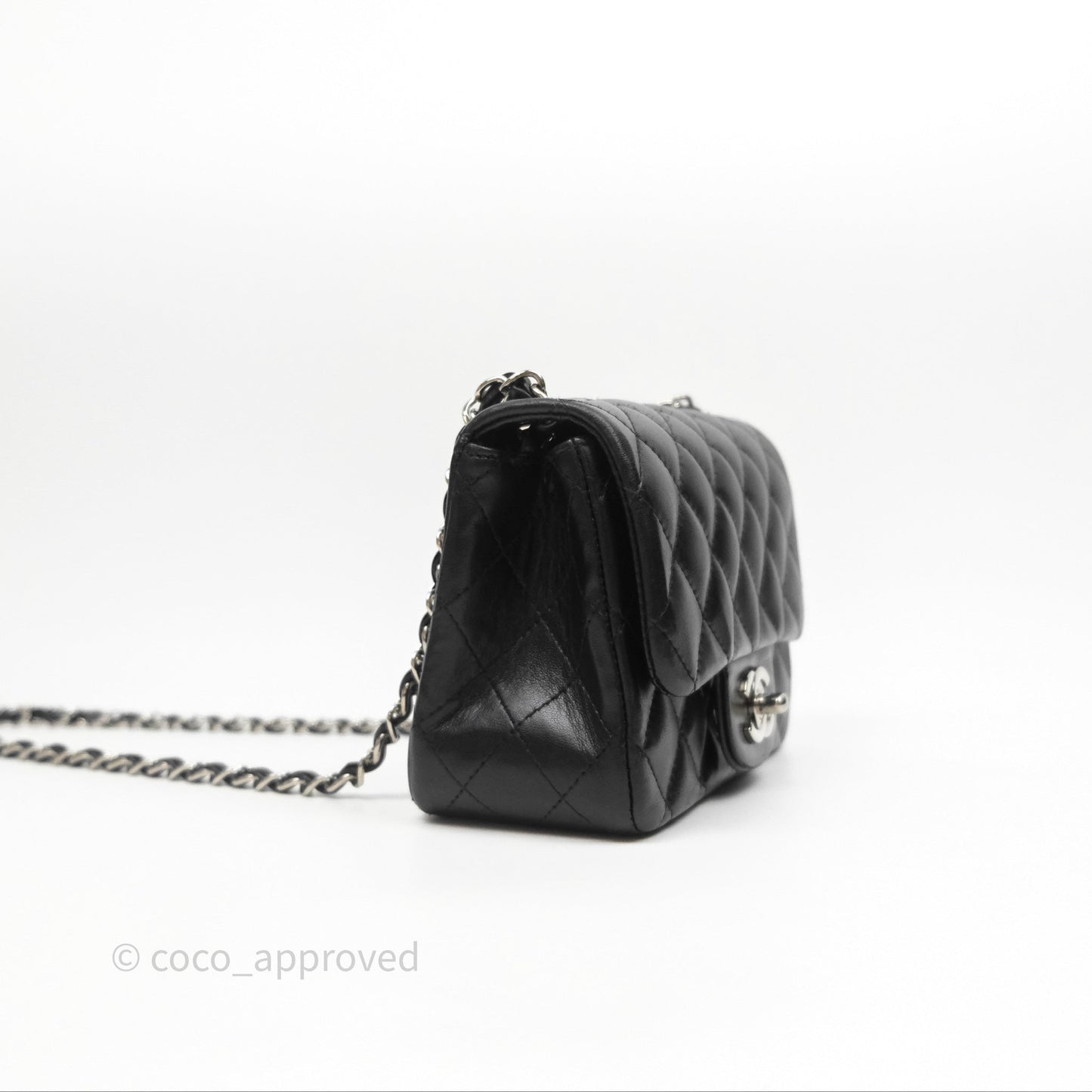 Chanel Mini Square Flap Quilted Black Lambskin Silver Hardware