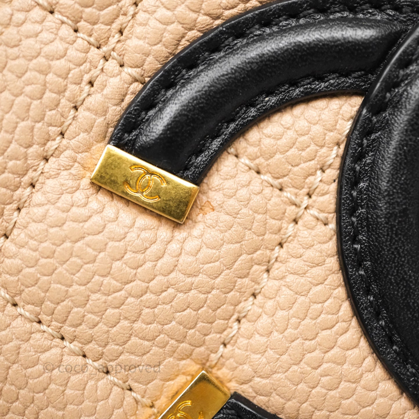 Chanel Small CC Filigree Flap Quilted Beige Black Caviar