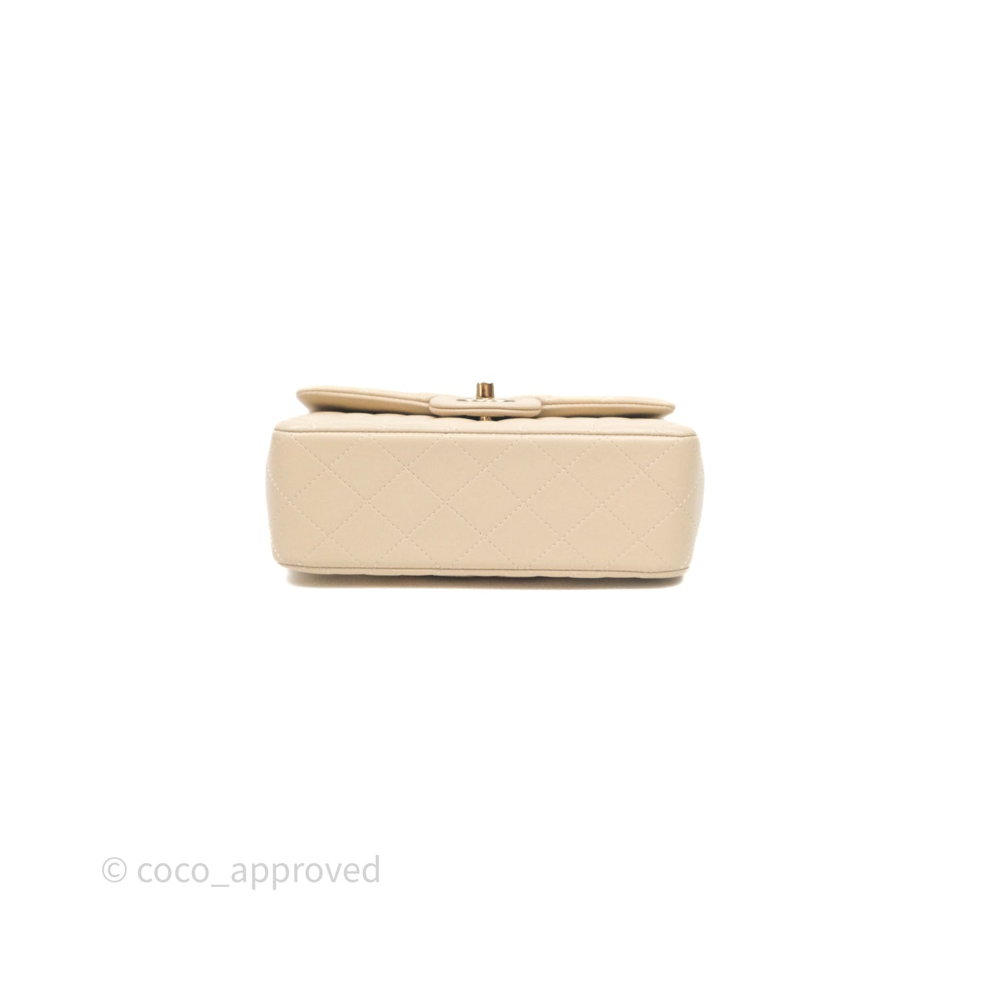 Chanel Top Handle Mini Rectangular Flap Beige Lambskin Shiny Gold Hardware