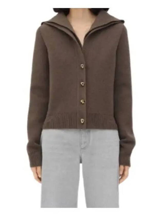 Luxury Bottega Veneta Compact Knot Button Wool Cardigan Chestnut Melange