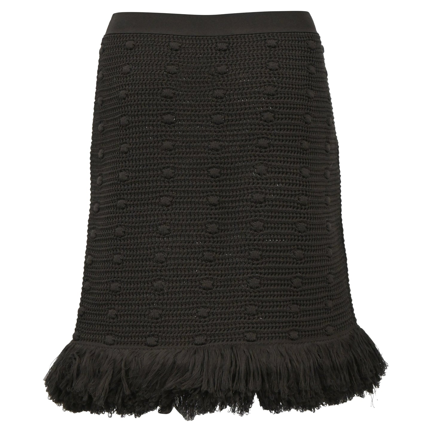 Luxury Bottega Veneta Mini Knitted Fringed Skirt in Green Cotton