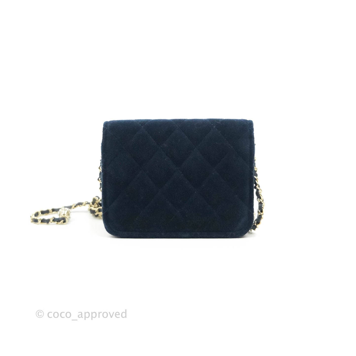 Chanel Crystal Pearl Crush Card Holder Navy Velvet Aged Gold Hardware