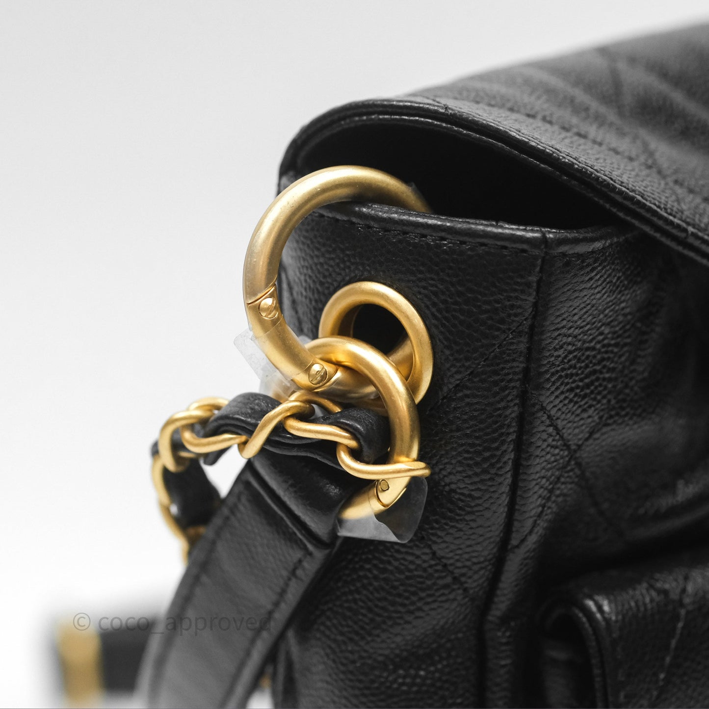 Chanel Double Pocket Hobo Bag Black Caviar Brushed Gold Hardware