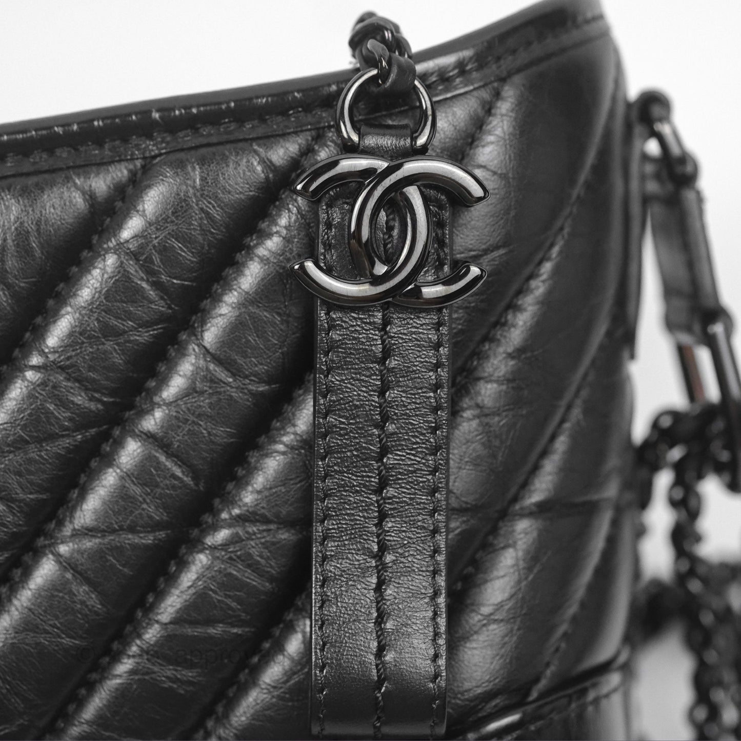 Chanel Chevron Small Gabrielle Hobo Calfskin So Black
