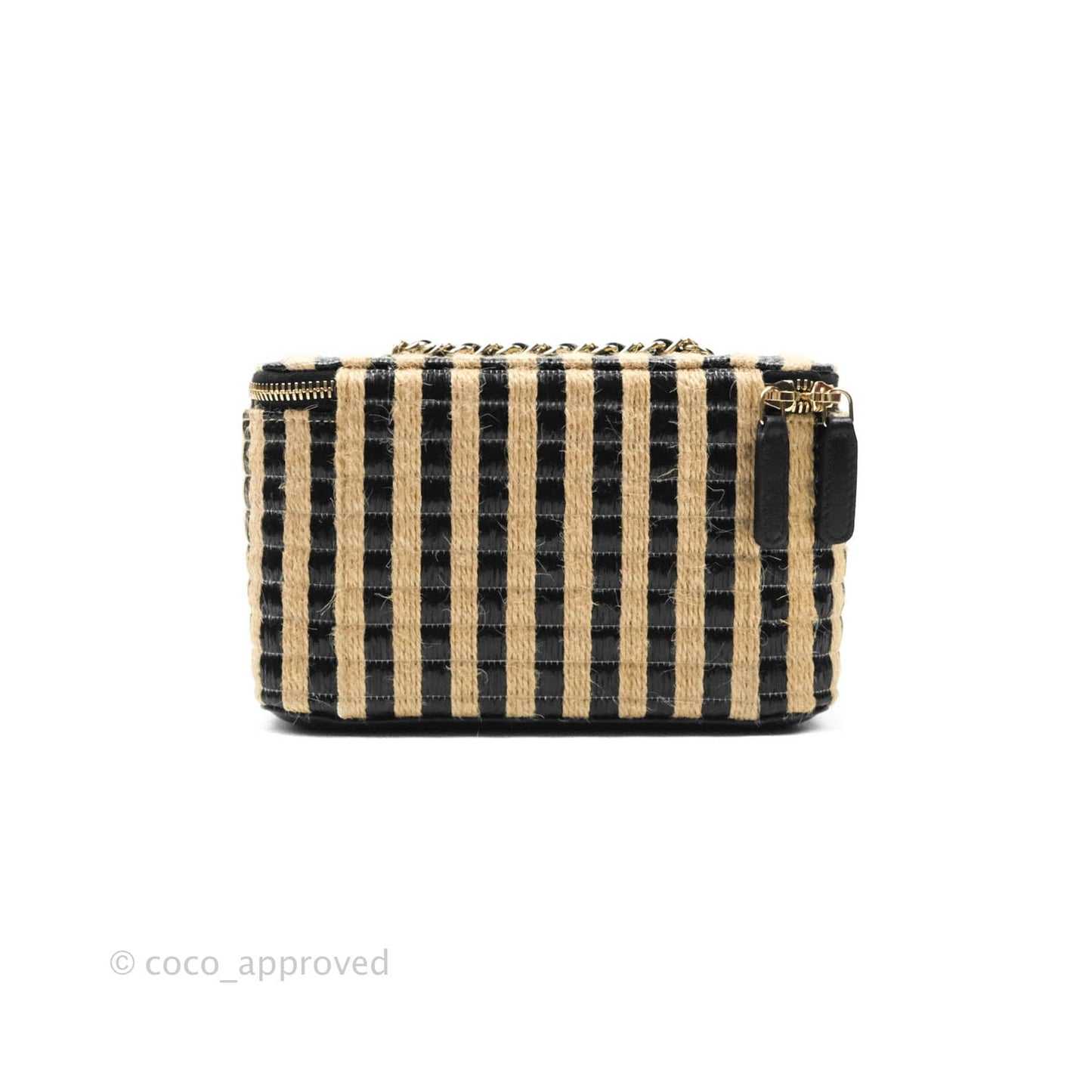 Chanel Vanity with Chain Raffia Jute Thread Black & Beige Gold Hardware