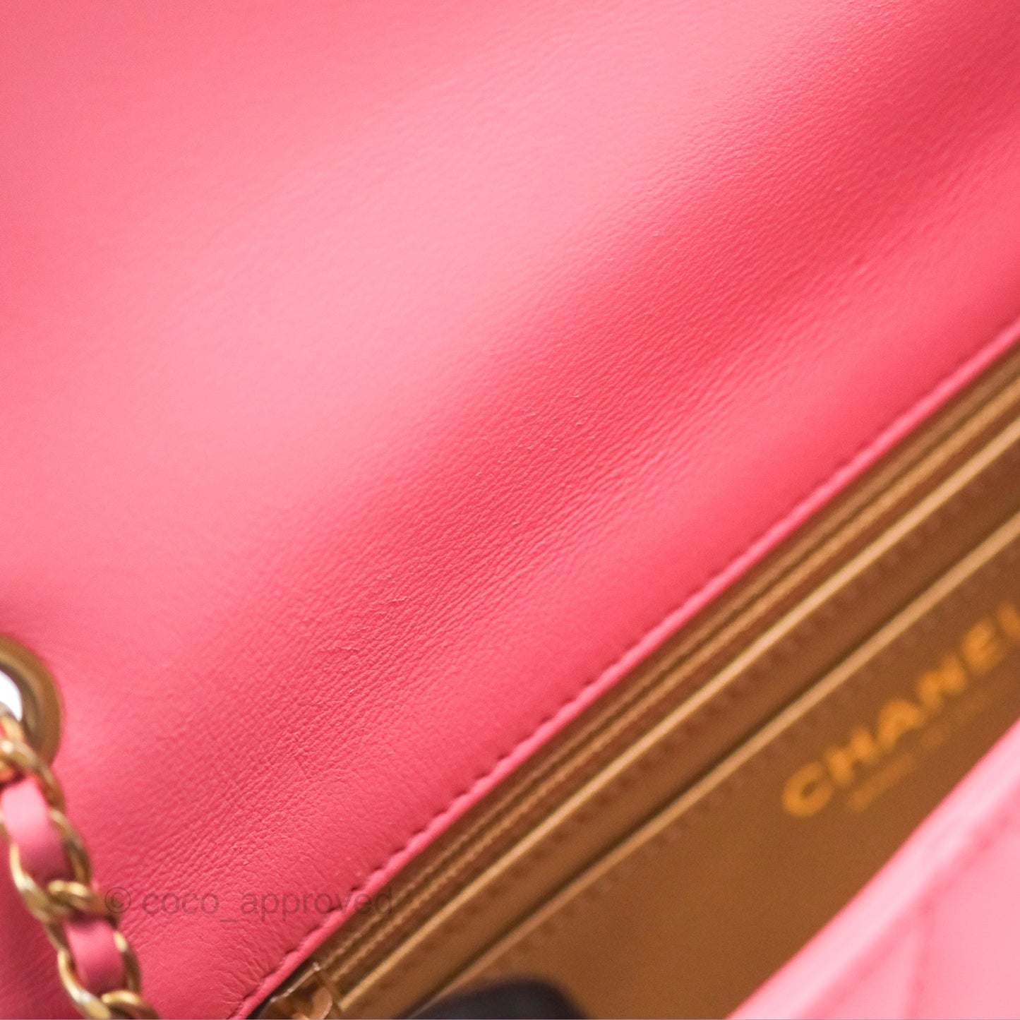 Chanel Mini Rectangular Pearl Crush Quilted Pink Lambskin Aged Gold Hardware