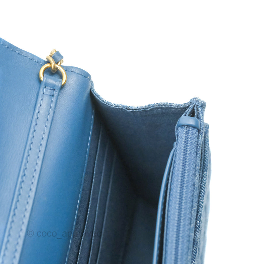 Chanel Quilted Pearl Crush Wallet on Chain WOC Denim Aged Gold Hardware