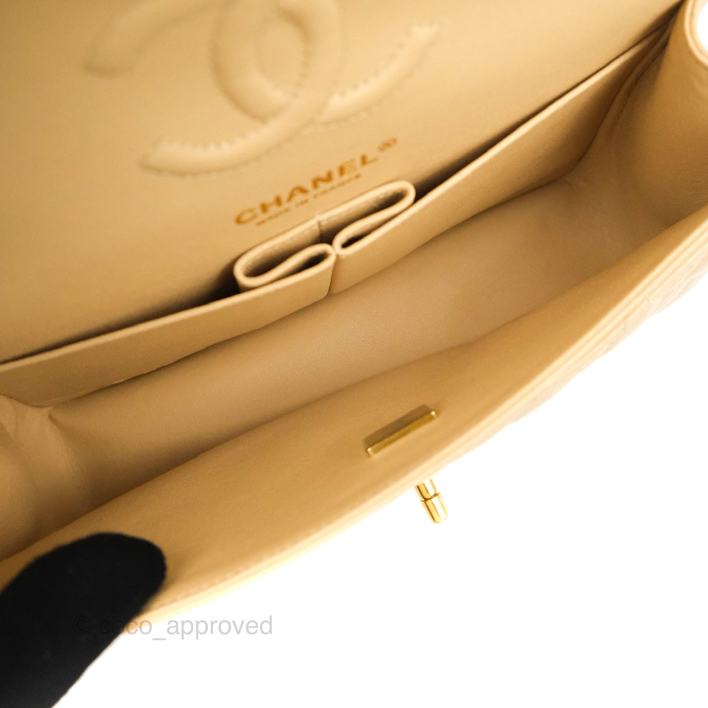 Chanel Classic Small S/M Quilted Flap Beige Caviar Gold Hardware
