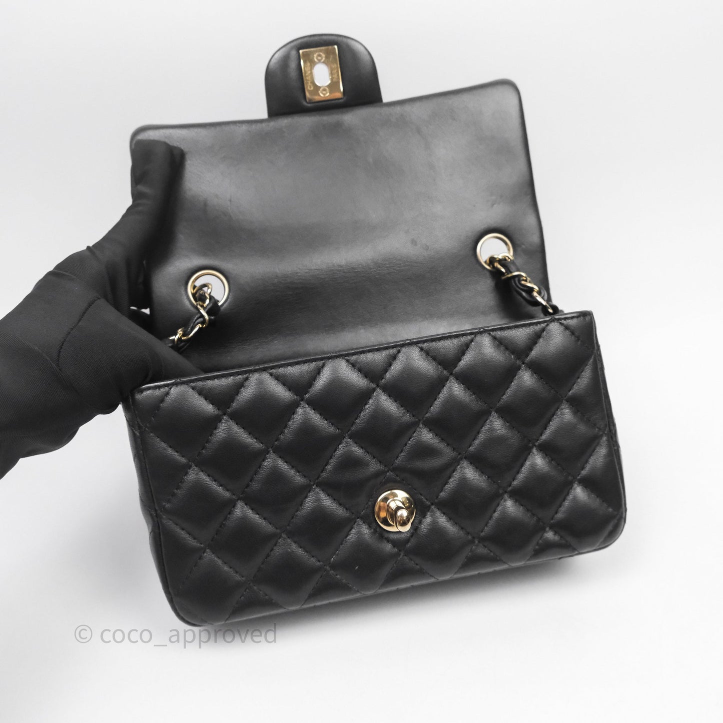 Chanel Mini Rectangular Flap Quilted Black Lambskin Gold Hardware