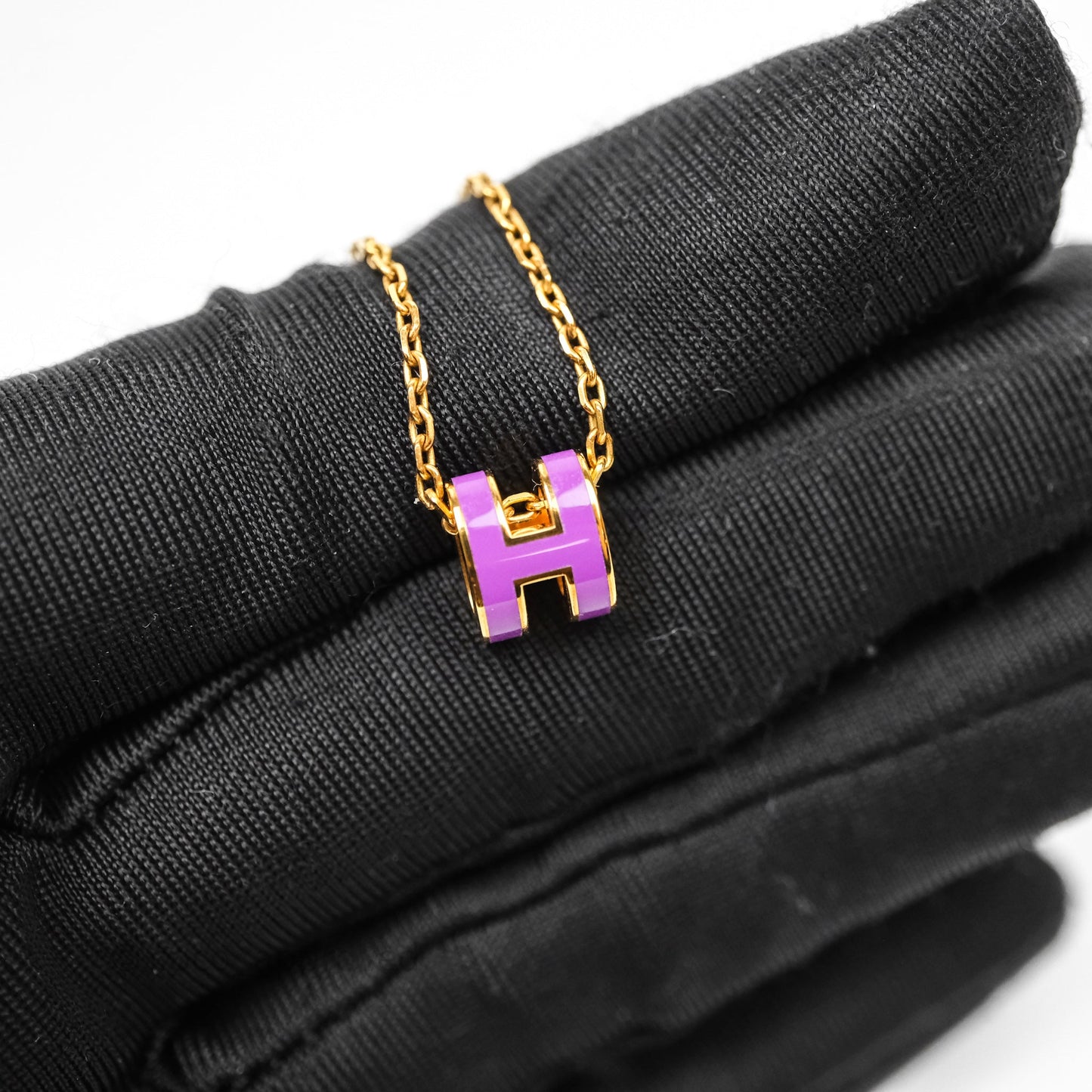Hermès Mini Pop H Pendant Necklace Purple Gold Hardware