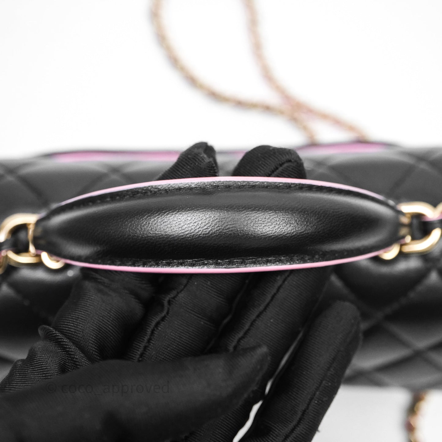 Chanel Top Handle Mini Rectangular Flap Black/Pink Lambskin Gold Hardware 23P