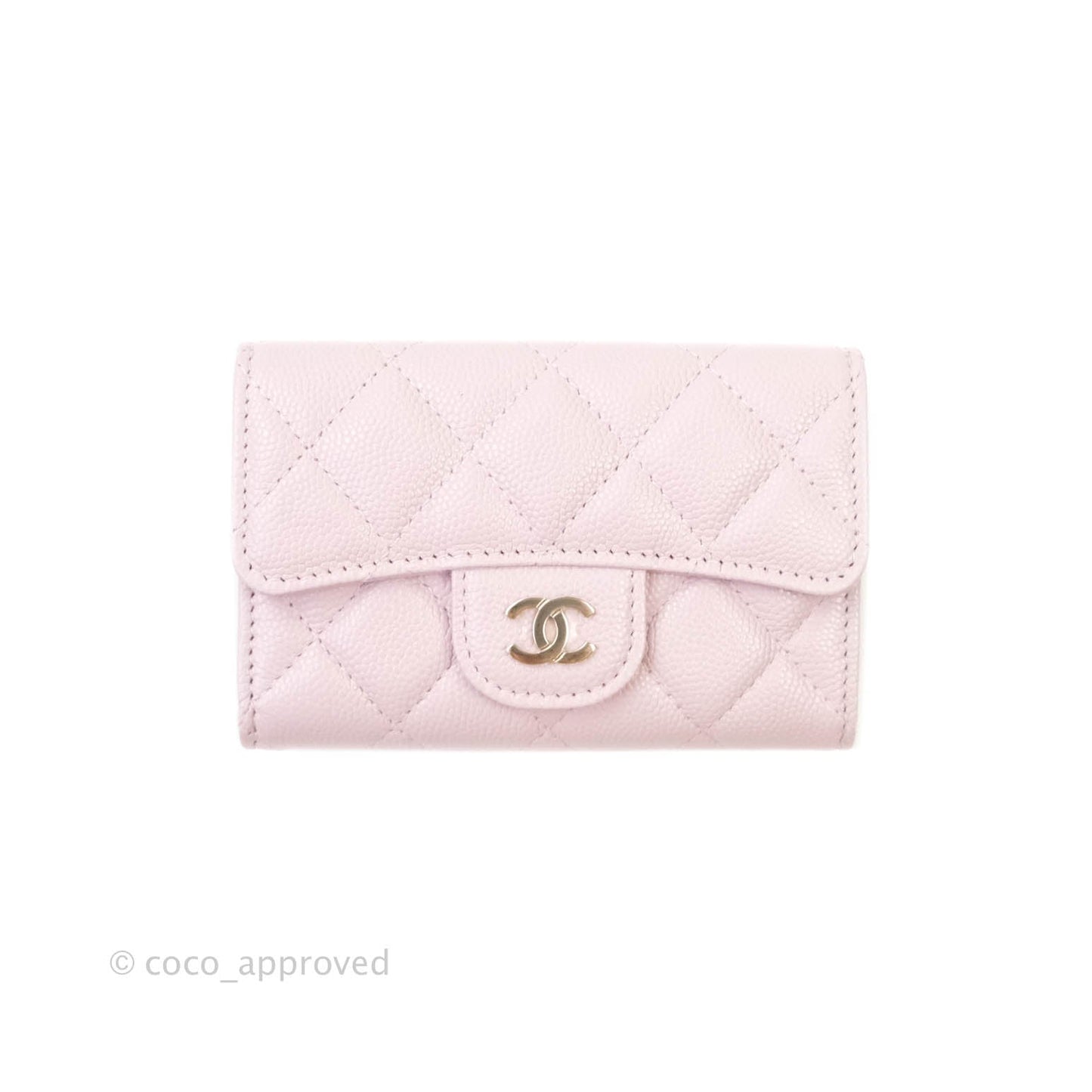 Chanel Caviar Quilted Flap Card Holder Lilac Rose Clair Gold Hardware 21S