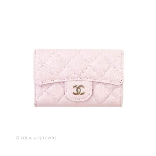 Chanel Caviar Quilted Flap Card Holder Lilac Rose Clair Gold Hardware 21S
