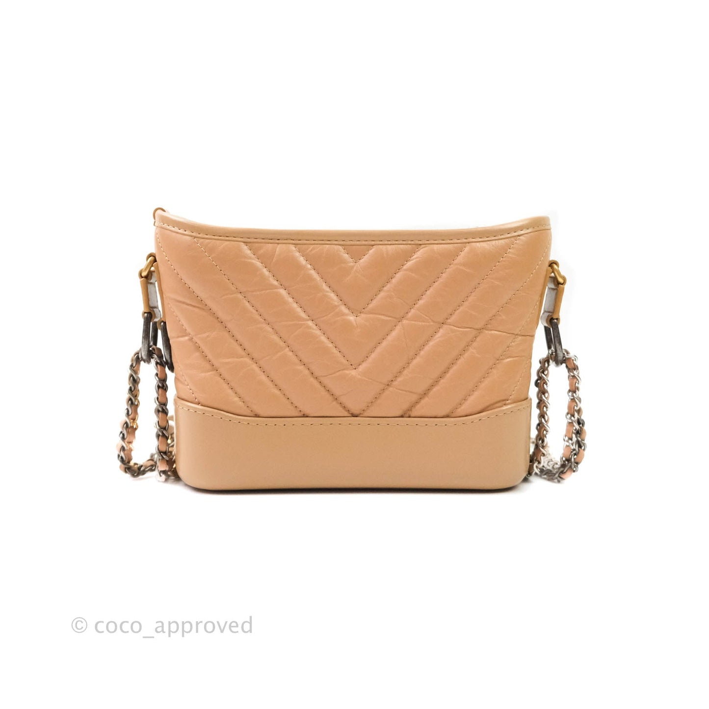 Chanel Calfskin Chevron Small Gabrielle Hobo Beige Mixed Hardware