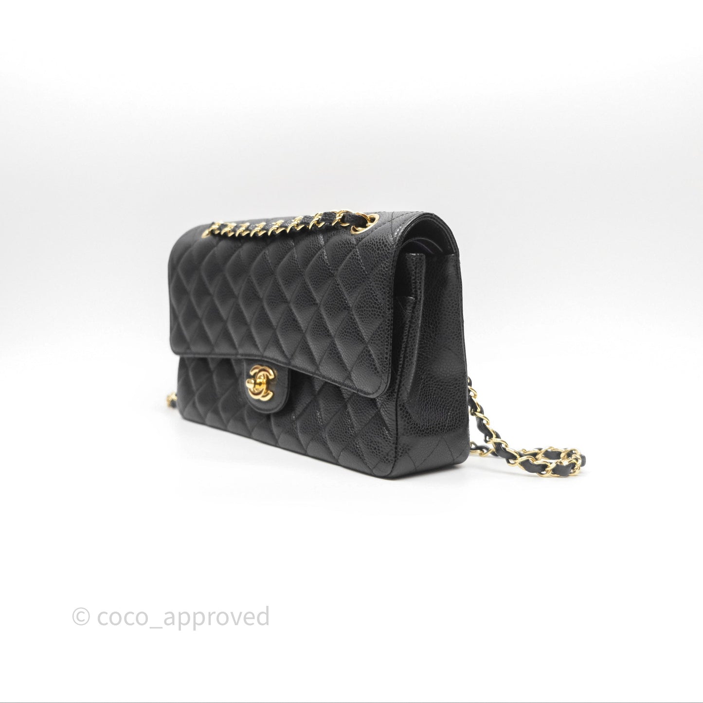 Chanel Classic M/L Medium Flap Quilted Black Caviar Gold Hardware