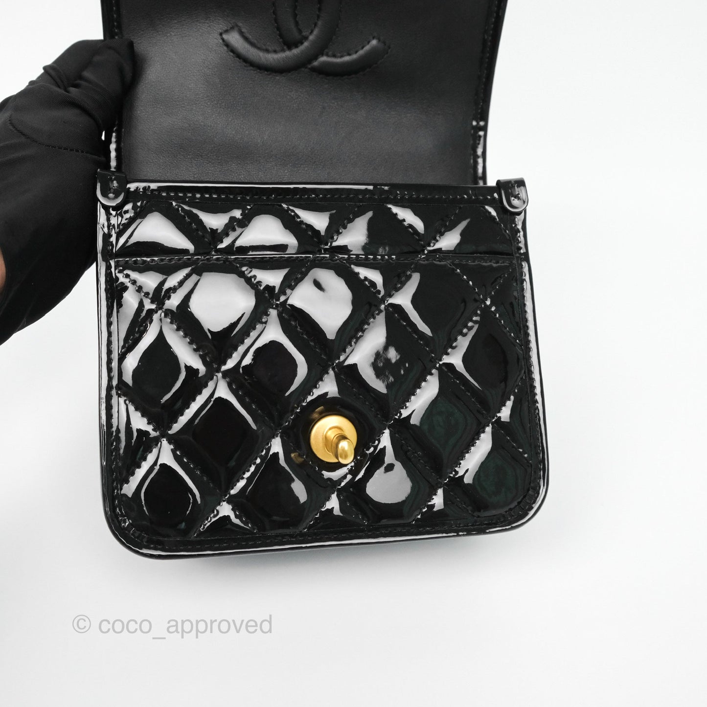 Chanel Mini School Memory Top Handle Flap Black Patent 22K