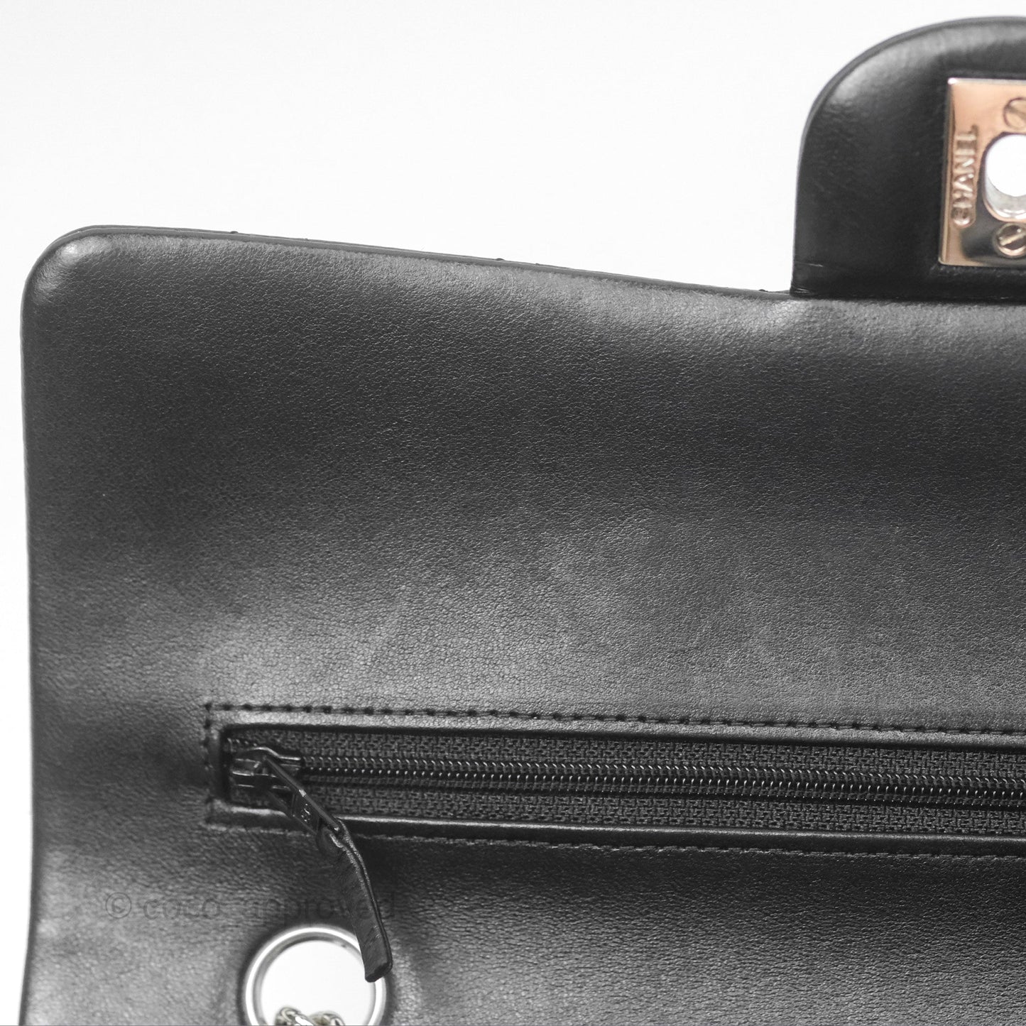 Chanel Classic M/L Medium Flap Quilted Black Lambskin Silver Hardware