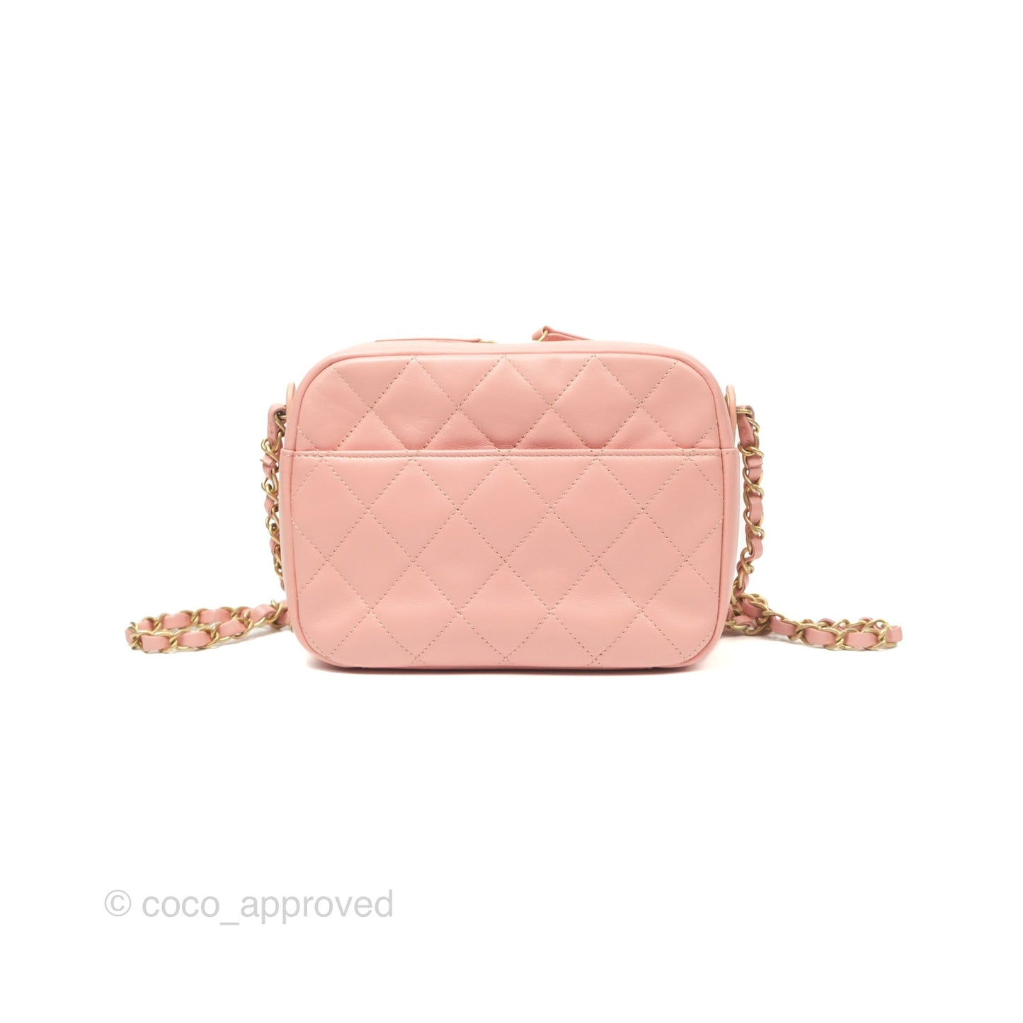 Chanel Logo Enchained Camera Bag Pink Calfskin Aged Gold Hardware