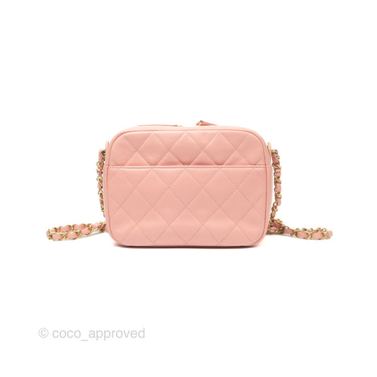 Chanel Logo Enchained Camera Bag Pink Calfskin Aged Gold Hardware