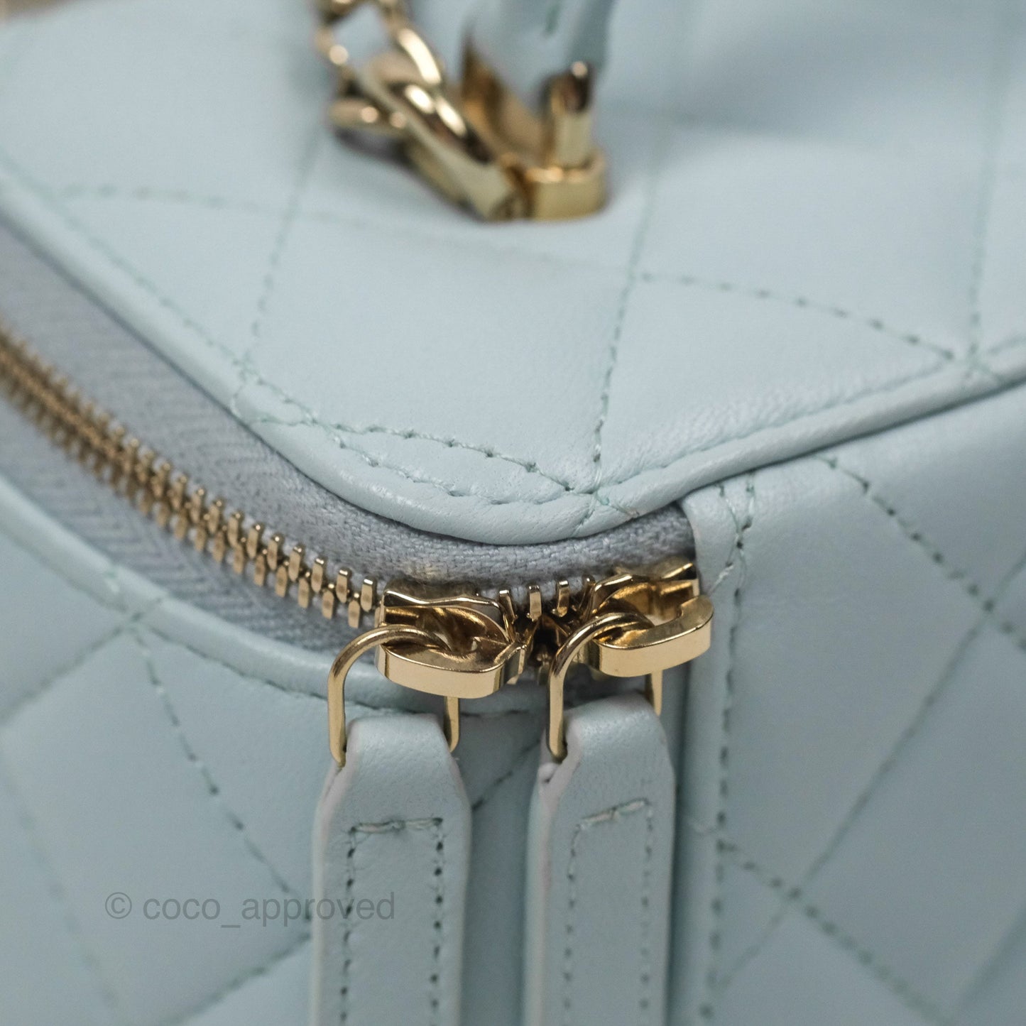 Chanel Vanity Rectangular Top Handle Light Blue Lambskin Gold Hardware