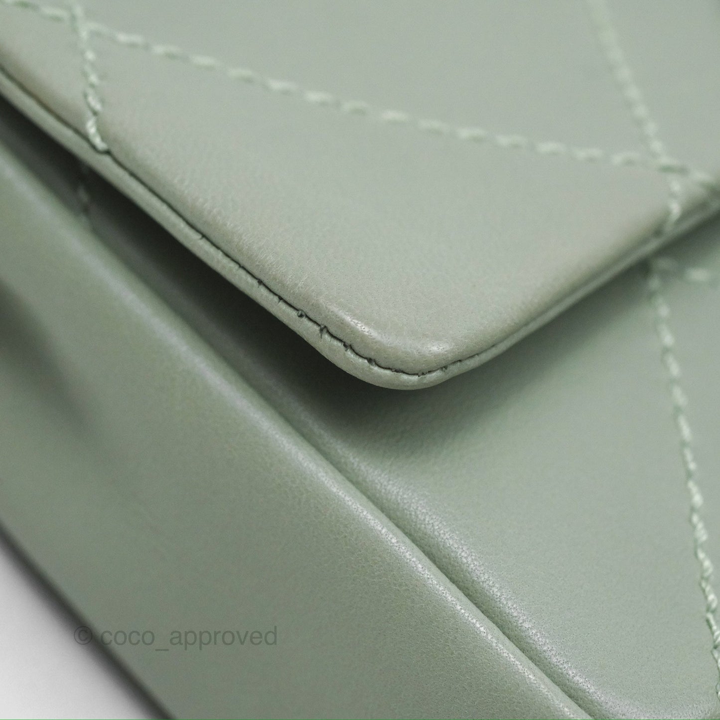 Chanel CC East West Flap Bag Lambskin Mint Green Silver Hardware