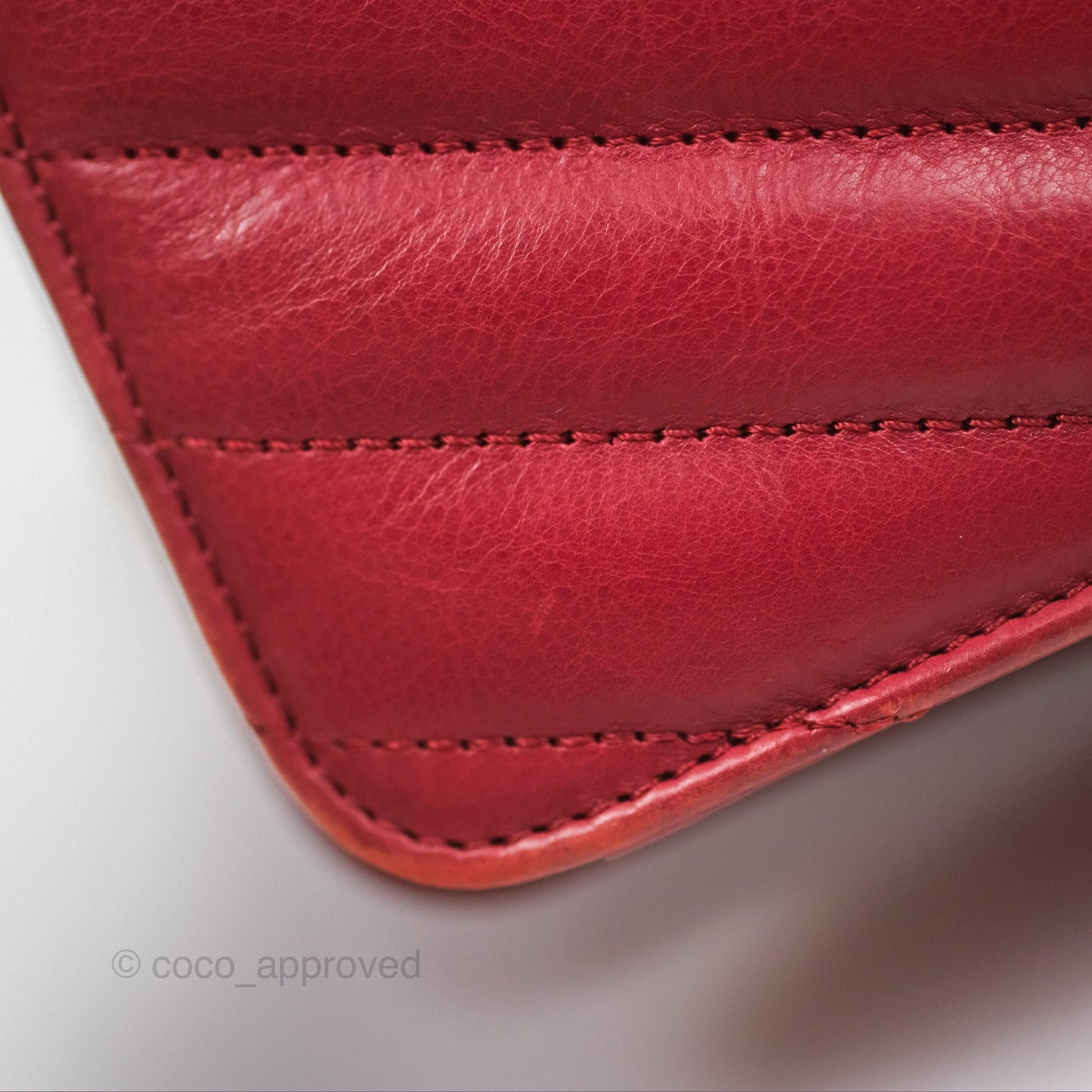 Chanel Chevron Shoulder Bag Red Calfskin Aged Gold Hardware