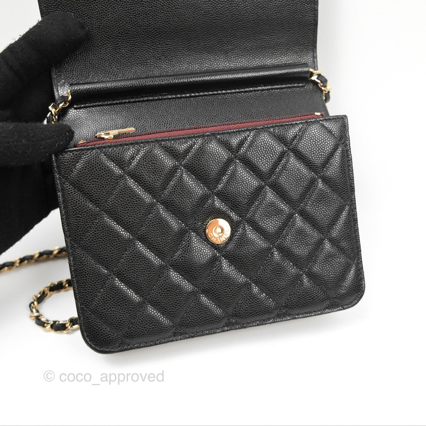 Chanel Square Flap WOC Black Caviar Gold Hardware