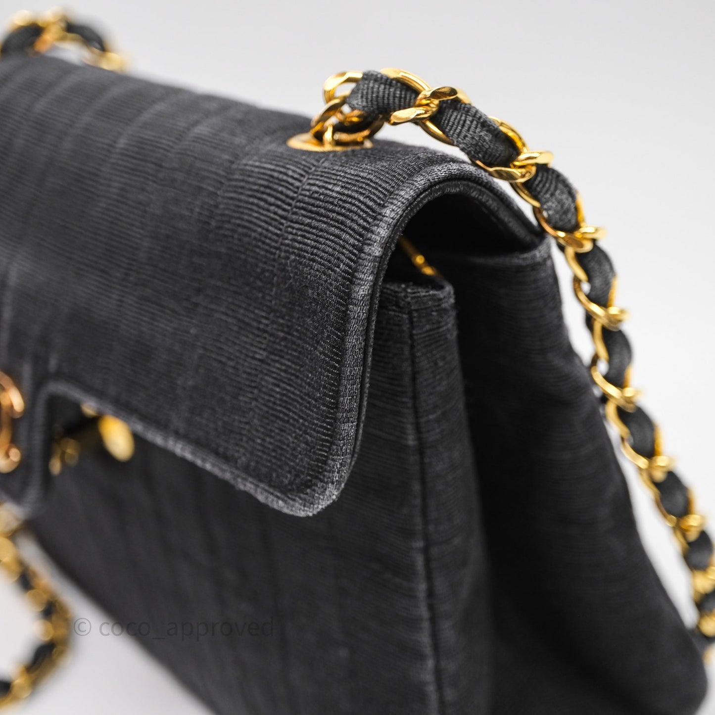 Chanel Vintage Small Flap Bag Black Grosgrain 24K Gold Hardware