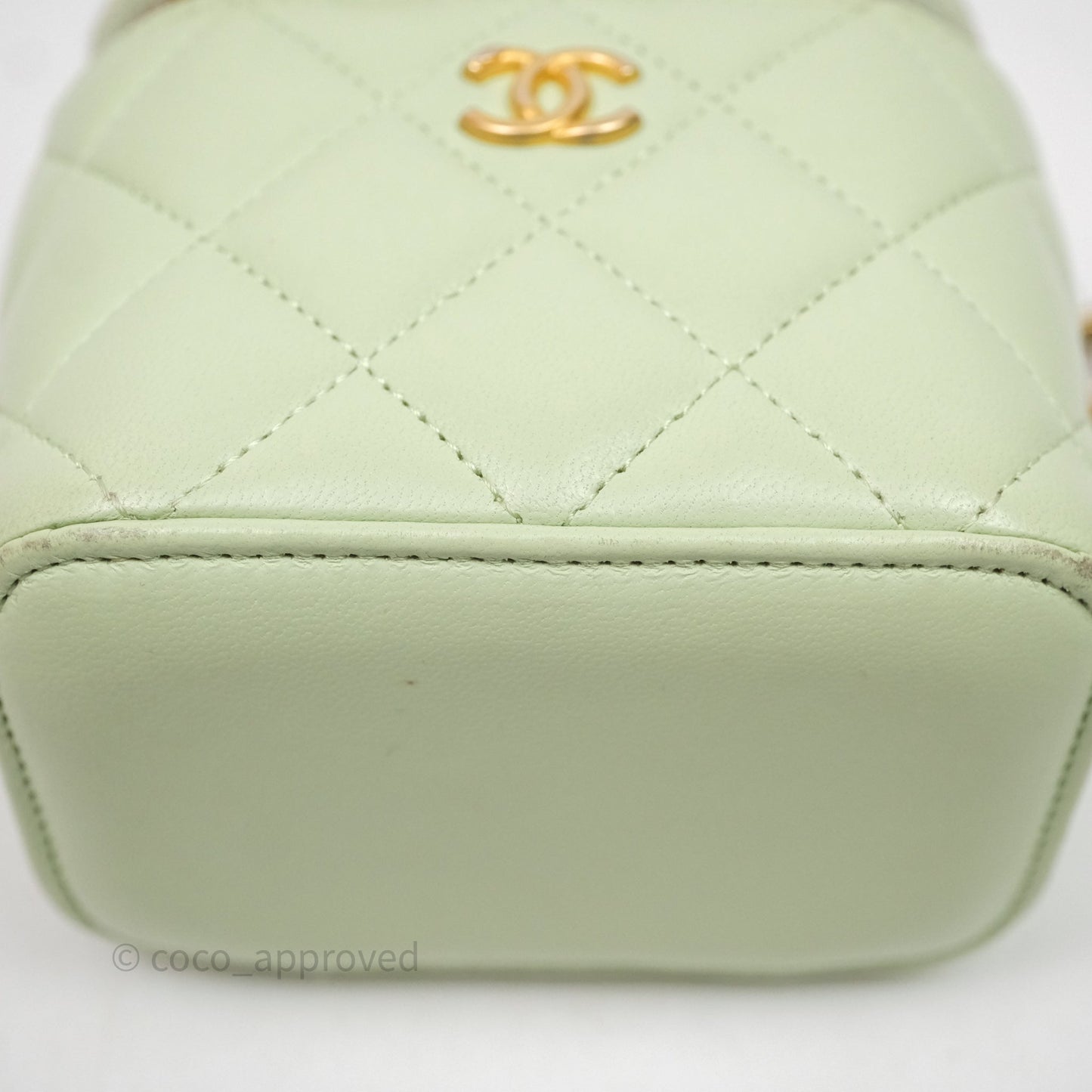 Chanel Mini Pearl Crush Vanity With Chain Green Aged Gold Hardware