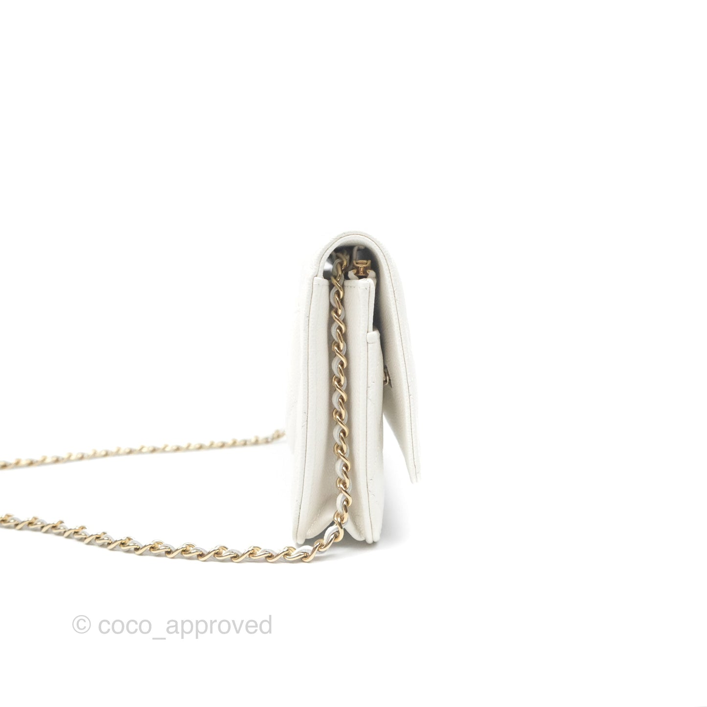 Chanel Classic Quilted Wallet On Chain WOC White Caviar Gold Hardware