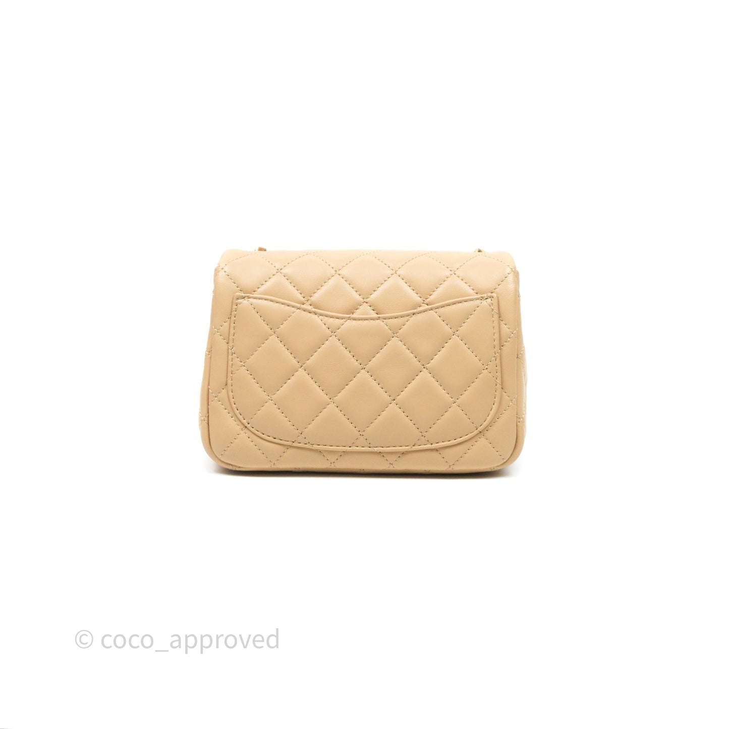 Chanel Pearl Crush Mini Square Quilted Beige Lambskin Aged Gold Hardware