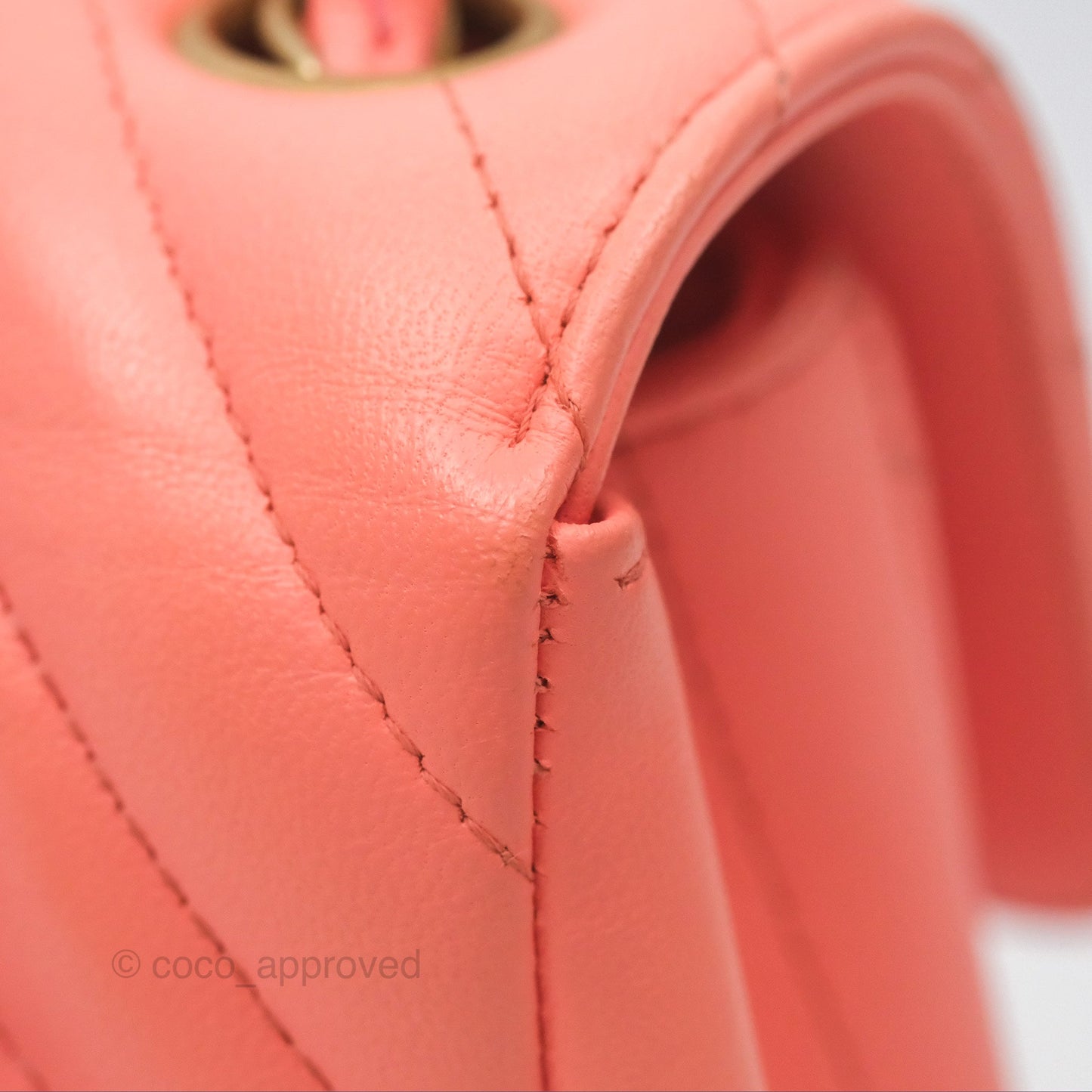 Chanel Chevron Mini Rectangular Flap Peach Pink Lambskin Aged Gold Hardware