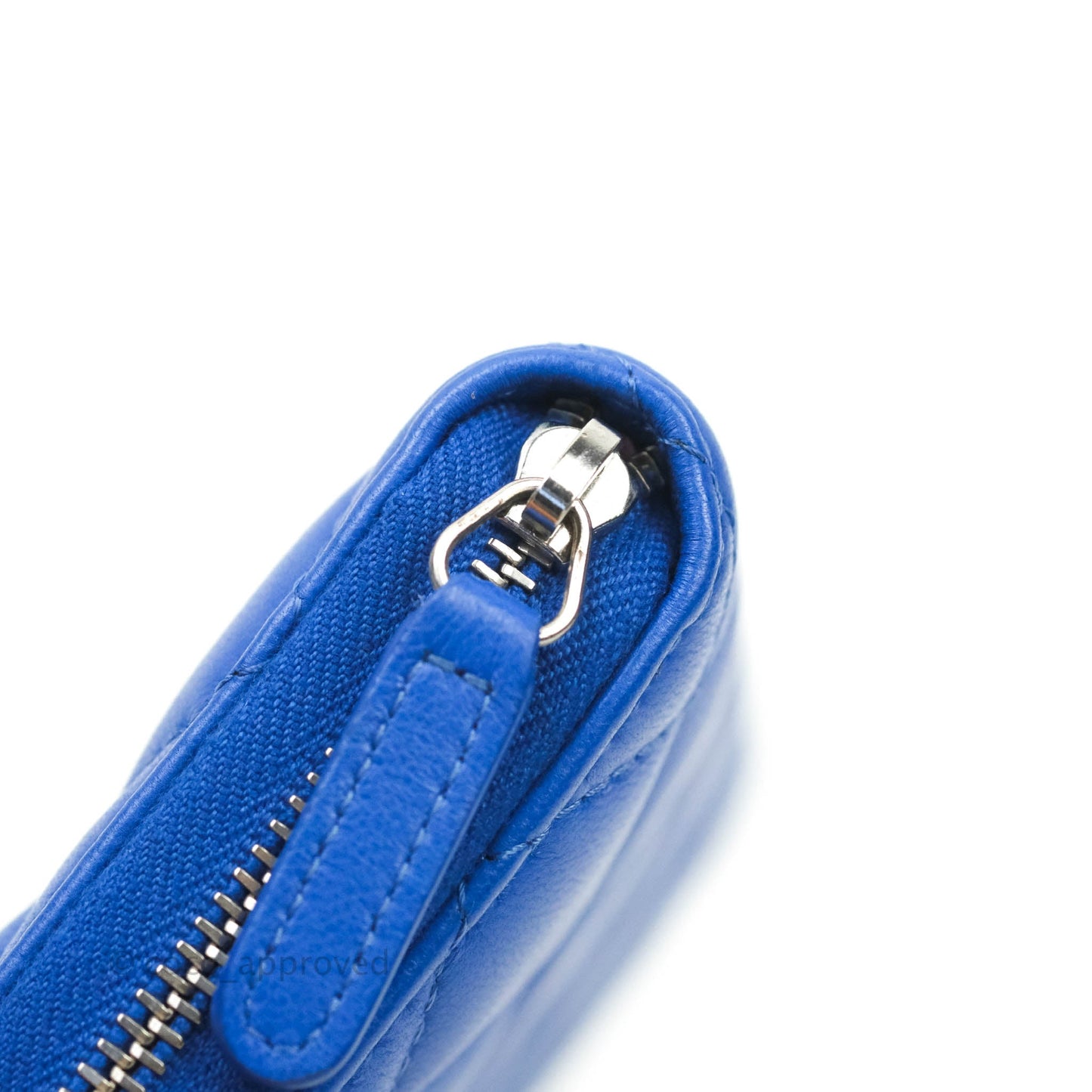 Chanel Classic Quilted Medium Zip Wallet Blue Lambskin Silver Hardware