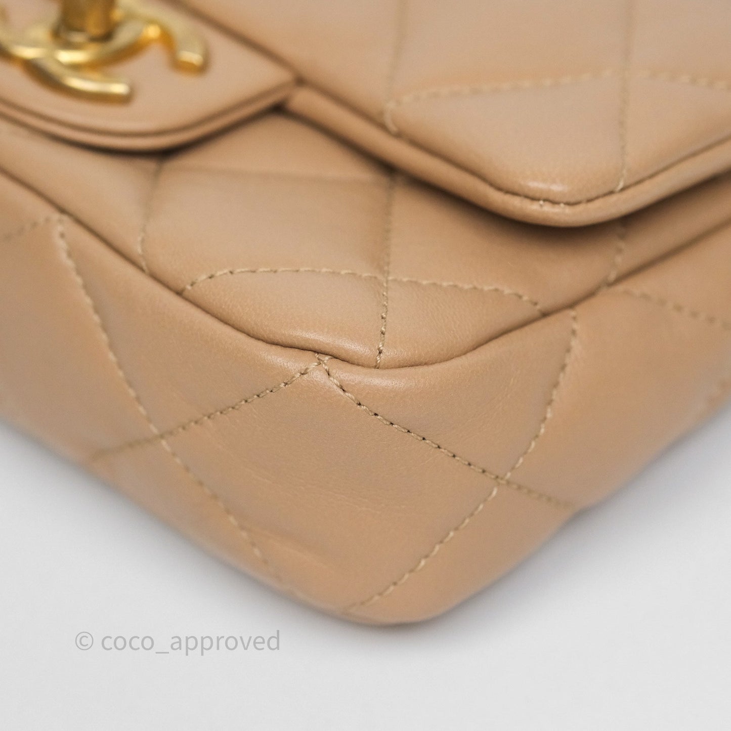 Chanel Mini CC Funky Town Flap Quilted Beige Lambskin Aged Gold Hardware
