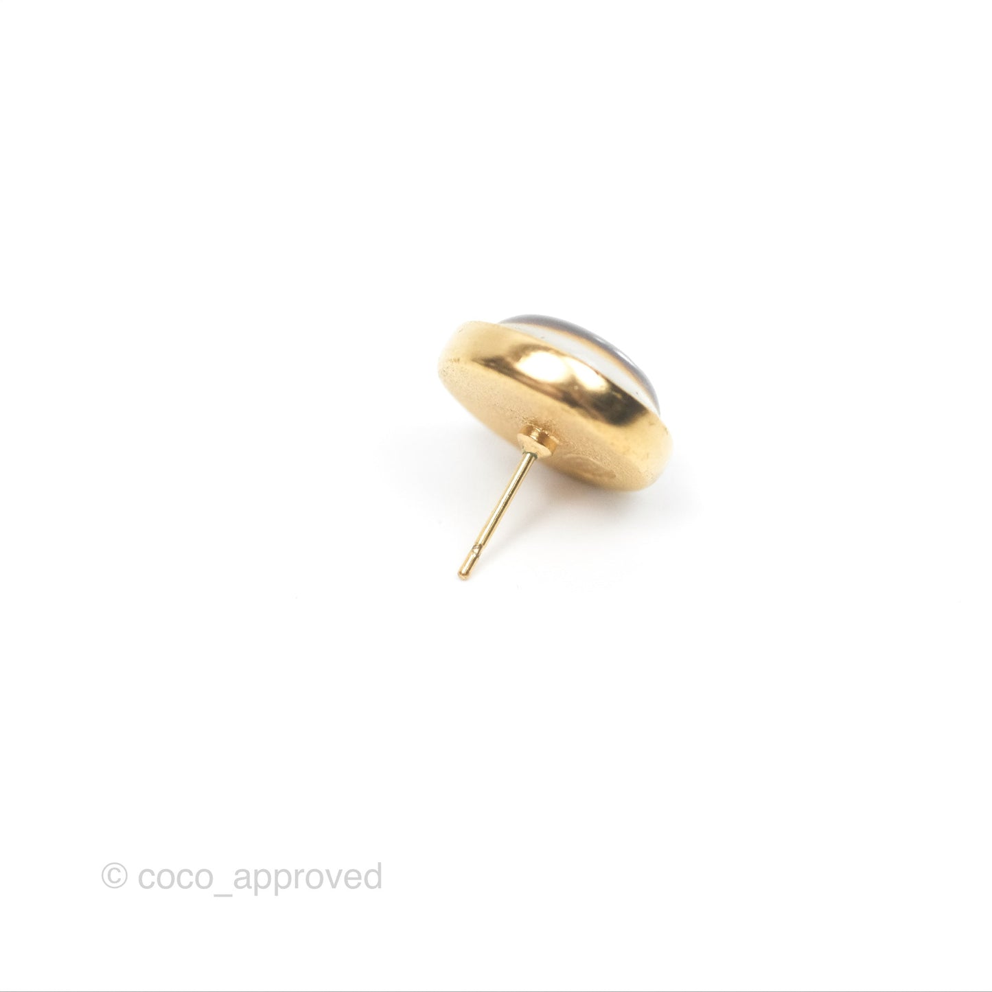 Chanel Round Black CC Perfume Bottle Earrings Gold Tone 20B