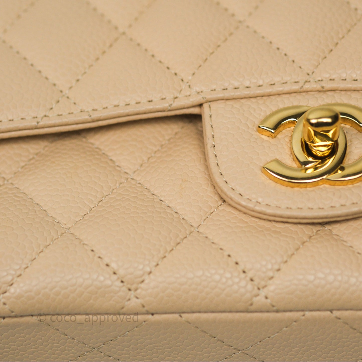 Chanel M/L Medium Classic Flap Quilted Beige Caviar Gold Hardware
