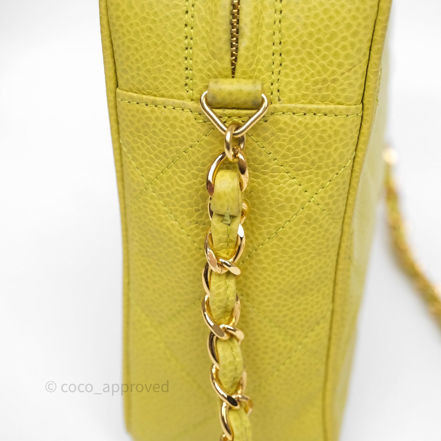 Chanel Vintage Quilted Camera Bag Green Yellow Caviar Gold Hardware
