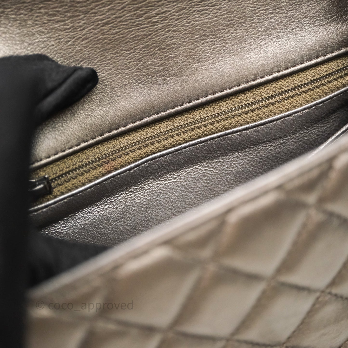 Chanel Mini Square Metallic Dark Grey Lambskin Dark Silver Hardware