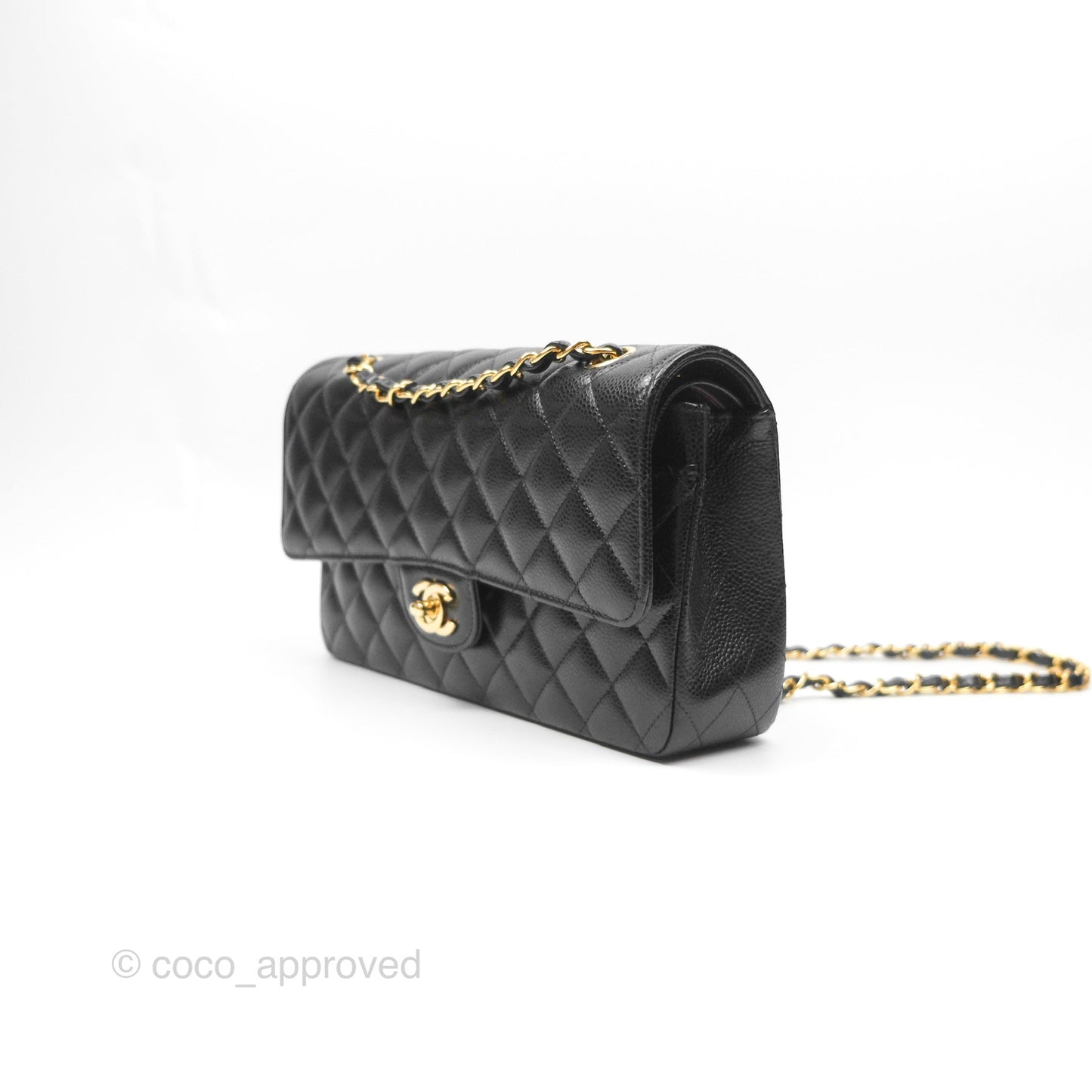Chanel Classic M/L Medium Flap Quilted Black Caviar Gold Hardware