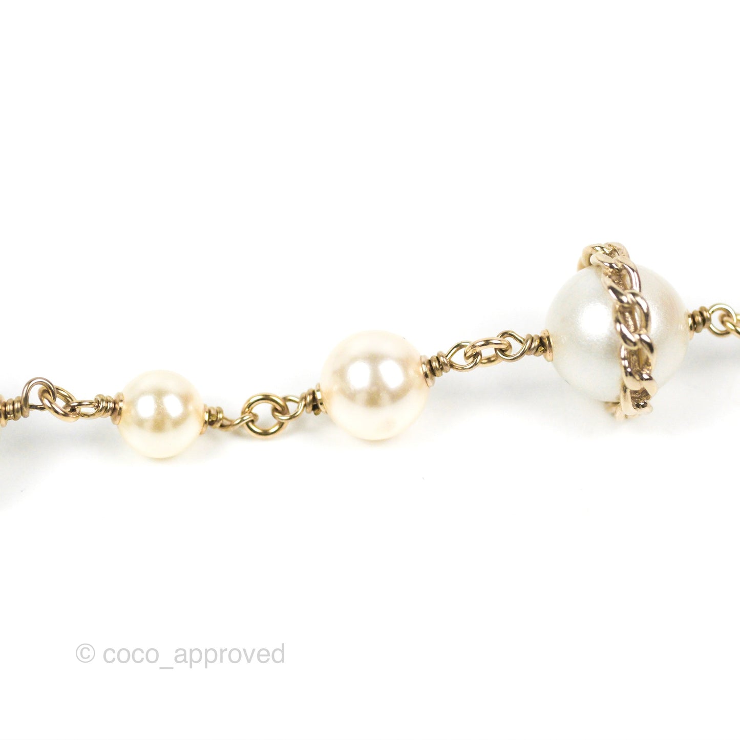 Chanel CC Pearl Chain Long Necklace Gold Tone 16B