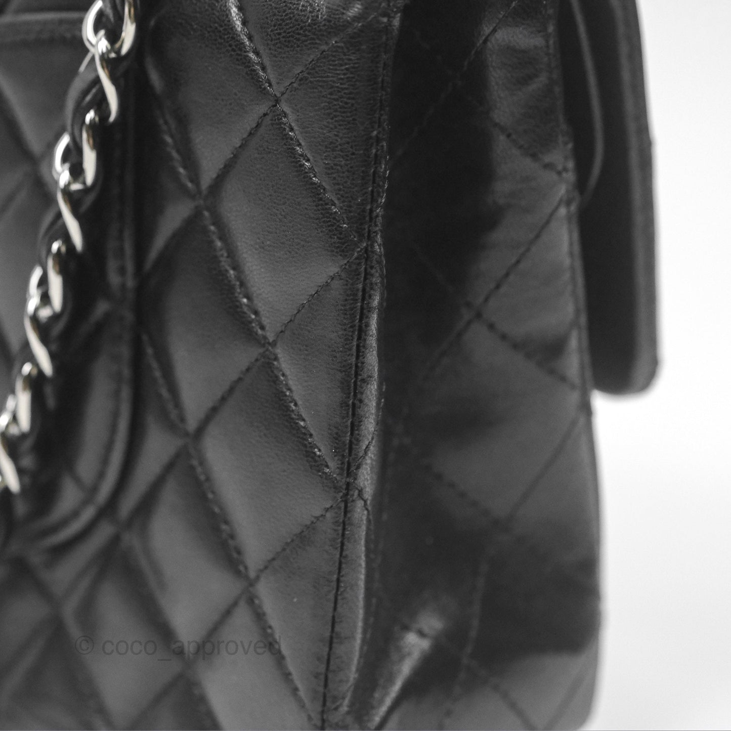 Chanel Classic M/L Medium Flap Quilted Black Lambskin Silver Hardware