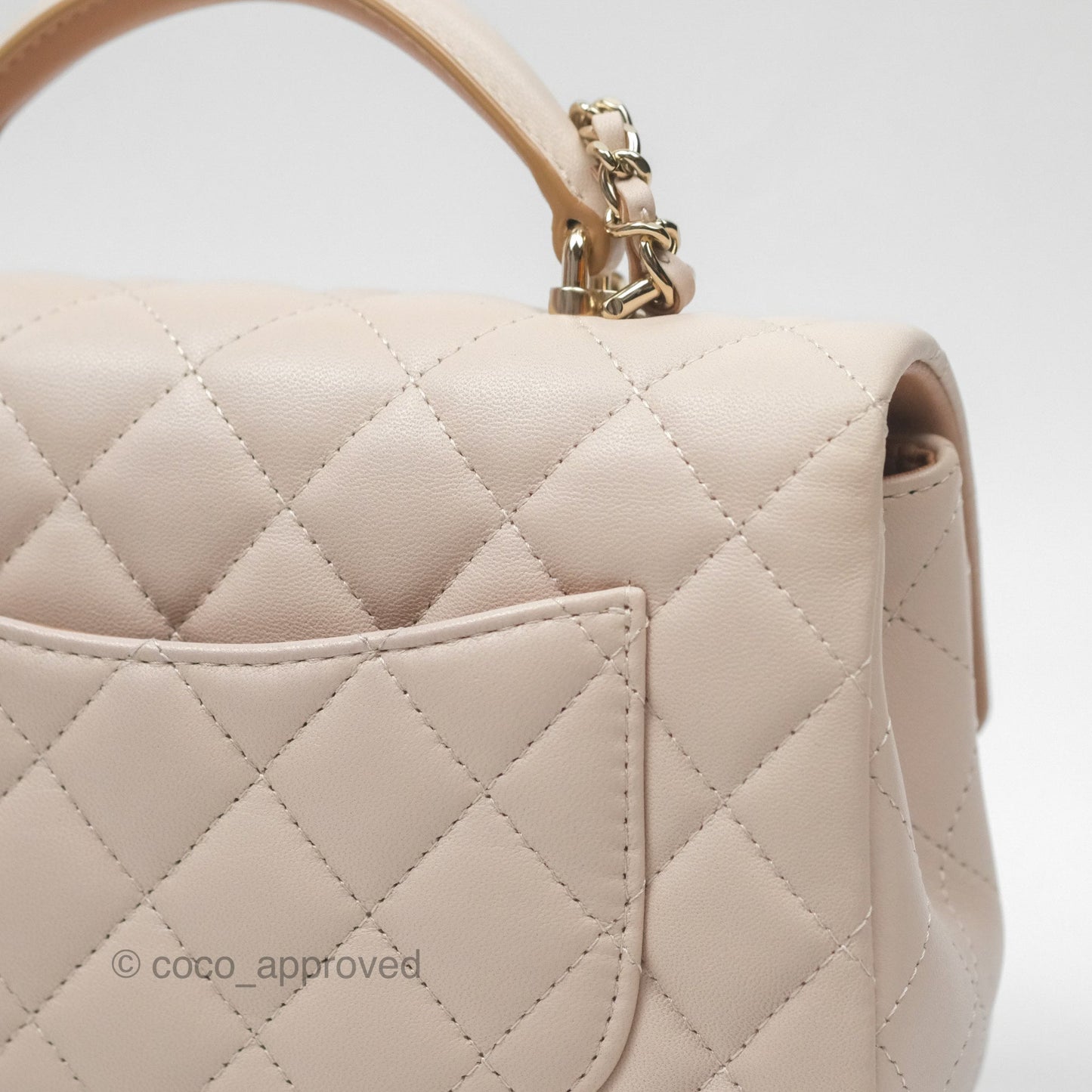 Chanel Top Handle Mini Rectangular Flap Bag Ecru/Beige Lambskin Gold Hardware 23P