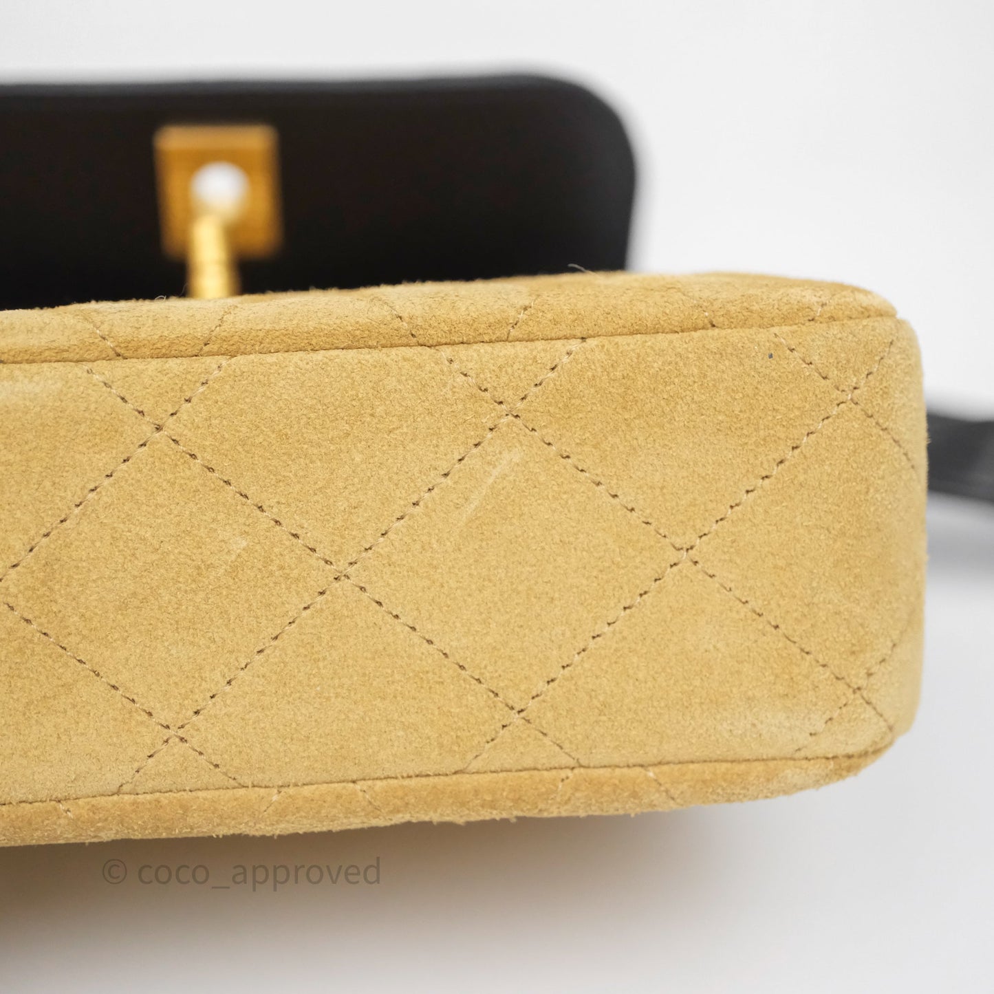 Chanel Mini Flap Bag Camel Suede/ Black Lambskin Gold Hardware