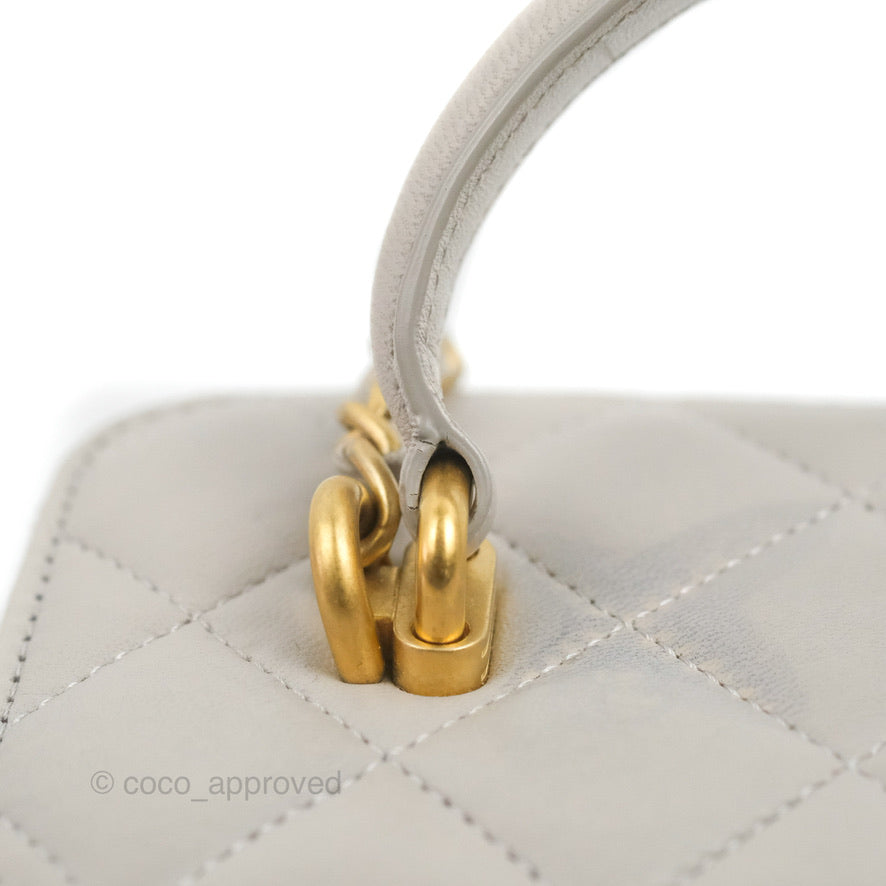 Chanel Vanity Rectangular Top Handle Grey Lambskin Gold Hardware