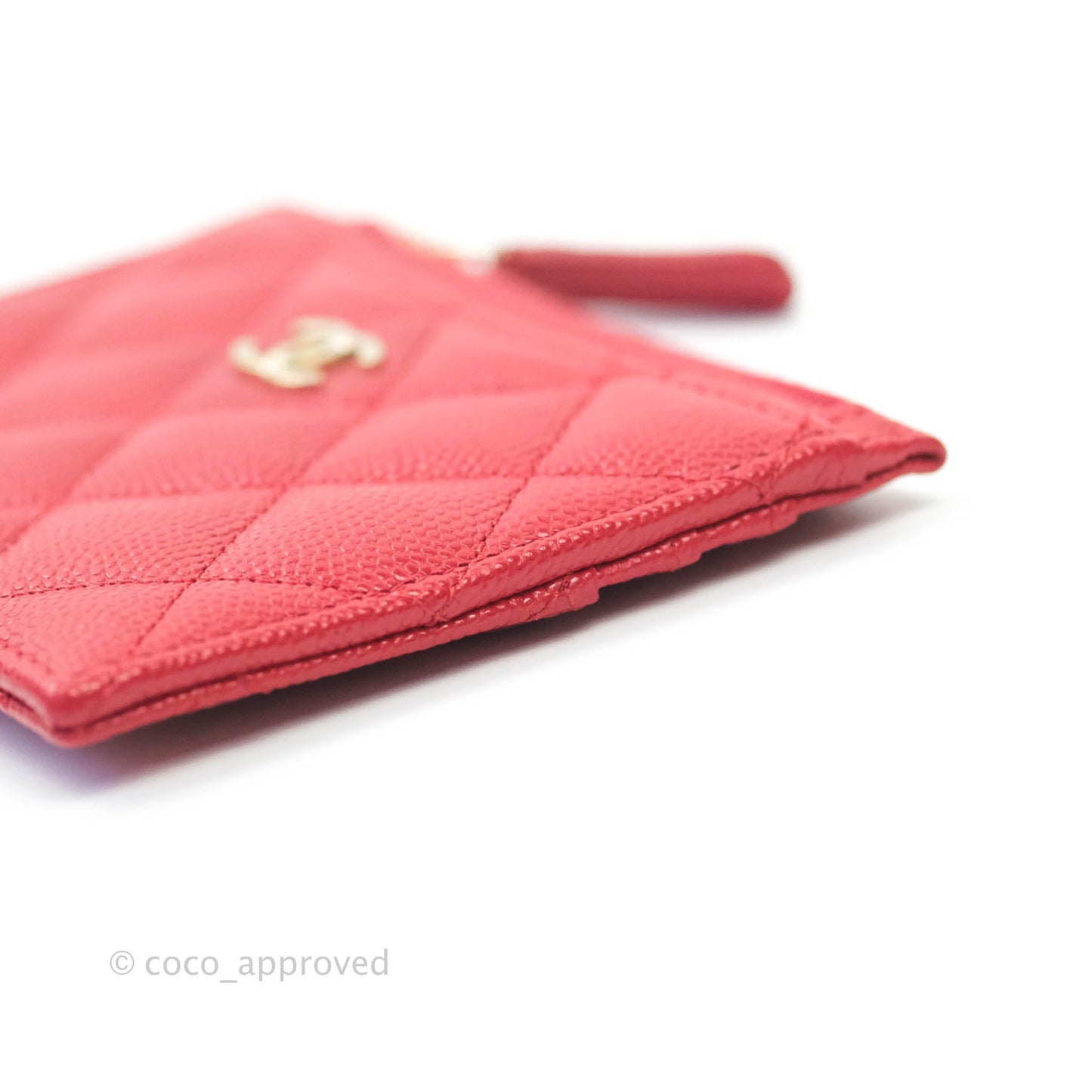 Chanel Quilted CC Zipped Card Holder Caviar Red Gold Hardware
