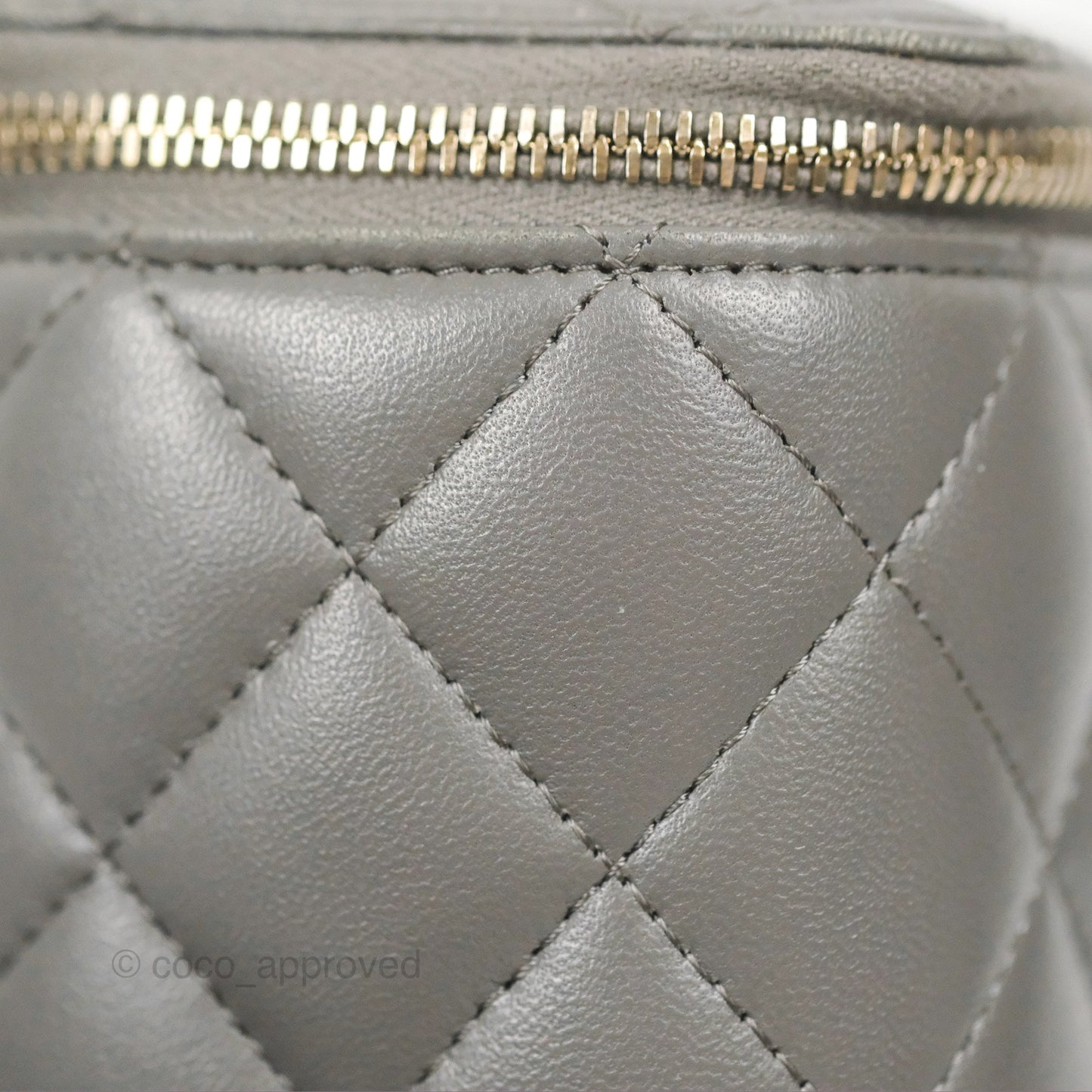 Chanel Vanity Rectangular Top Handle Dark Grey Lambskin Gold Hardware