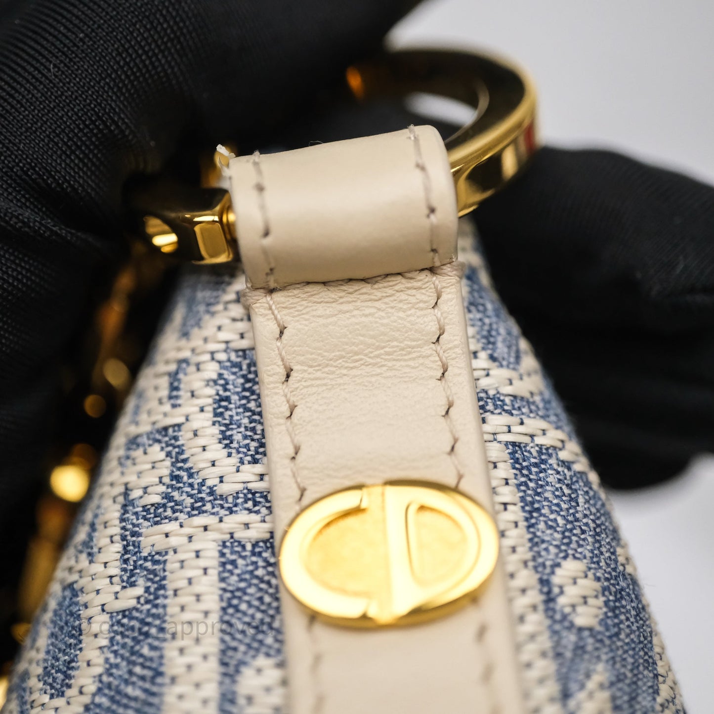 Christian Dior Diorstar Hobo Bag with Chain Blue Dior Oblique Chambray with Raffia Effect