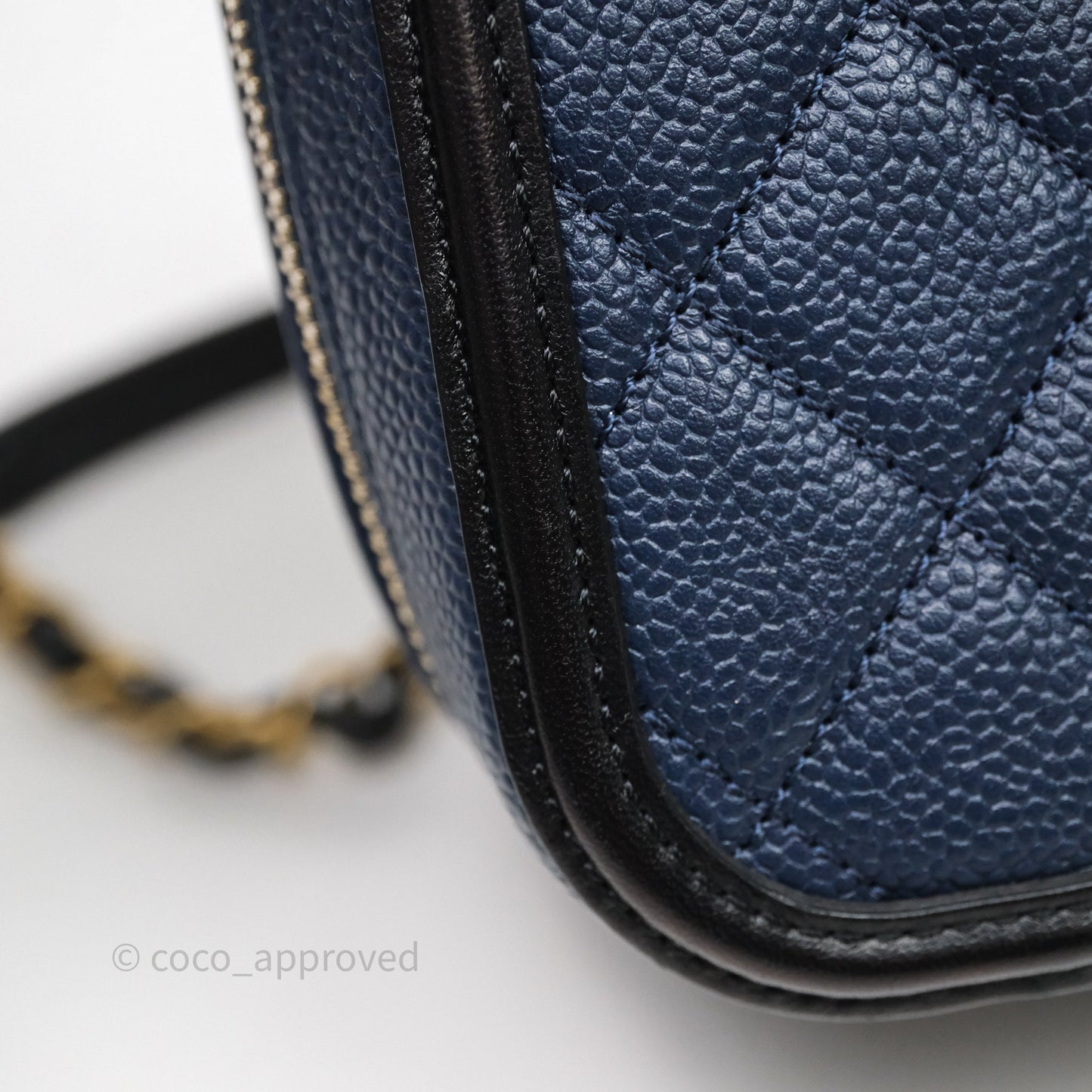 Chanel Quilted Large CC Filigree Vanity Case Navy Black Caviar