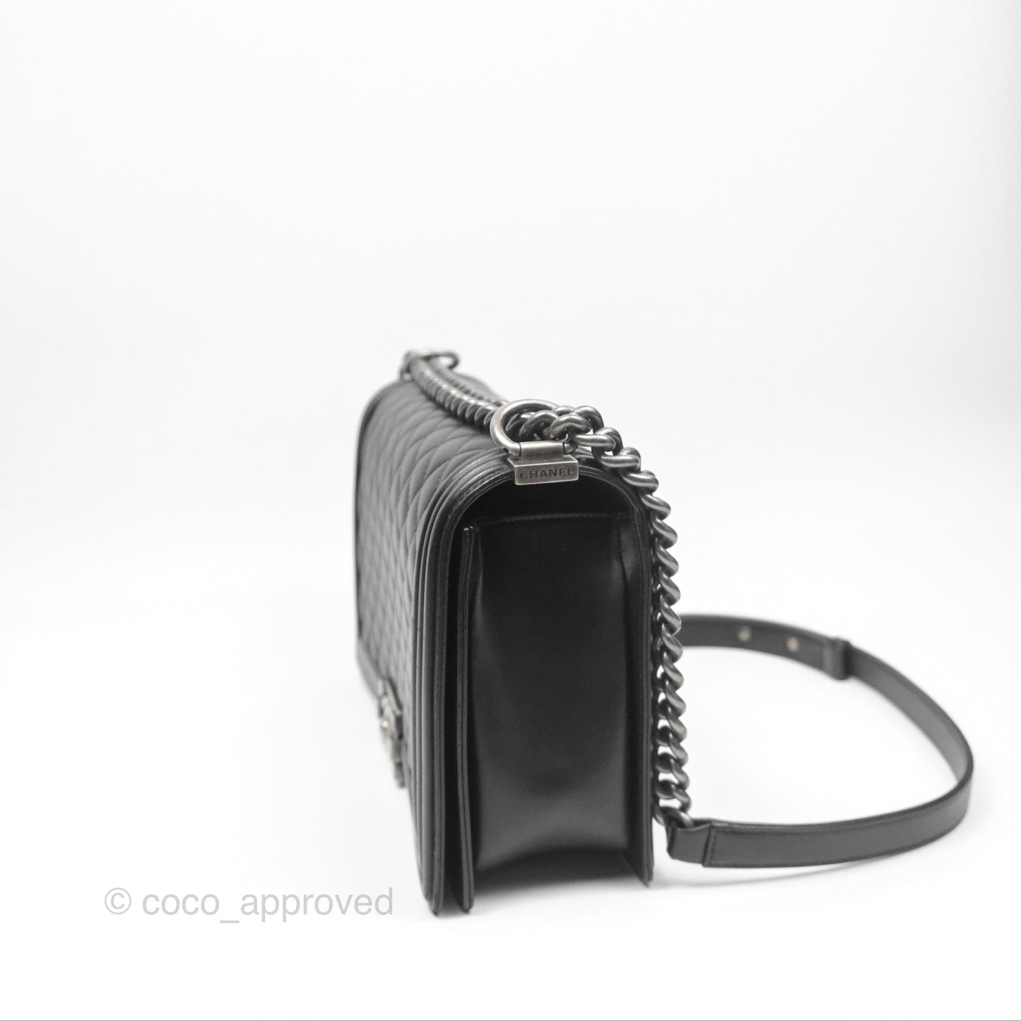Chanel Quilted New Medium Boy Black Lambskin Ruthenium Hardware