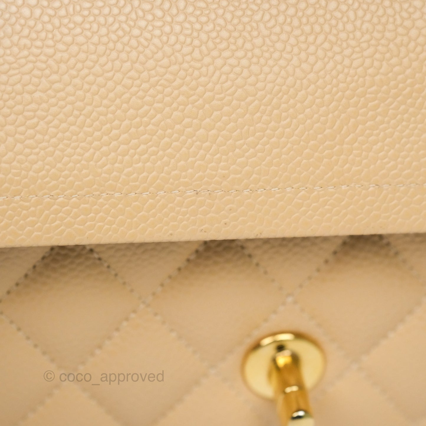 Chanel M/L Medium Classic Flap Quilted Beige Caviar Gold Hardware